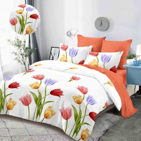 lenjerie alb portocalie cu lalele