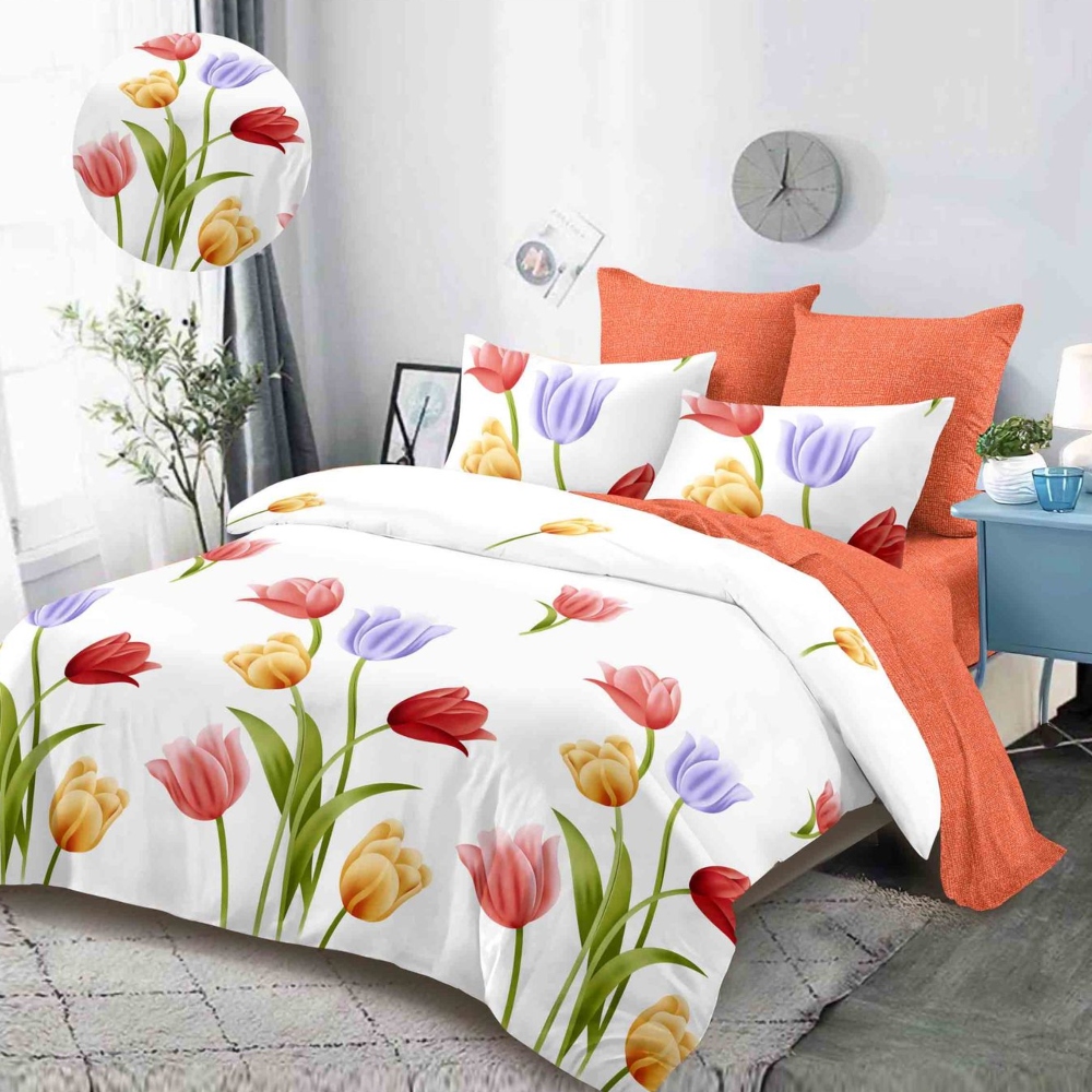 lenjerie alb portocalie cu lalele lenjerie alb portocalie cu lalele