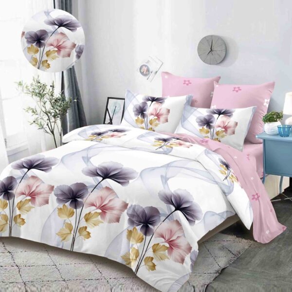 lenjerie alb roz cu flori mari