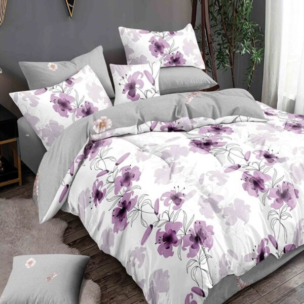 lenjerie alba cu flori mov - 2 fete gri