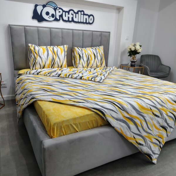 lenjerie bumbac ranforce galbena cu dungi