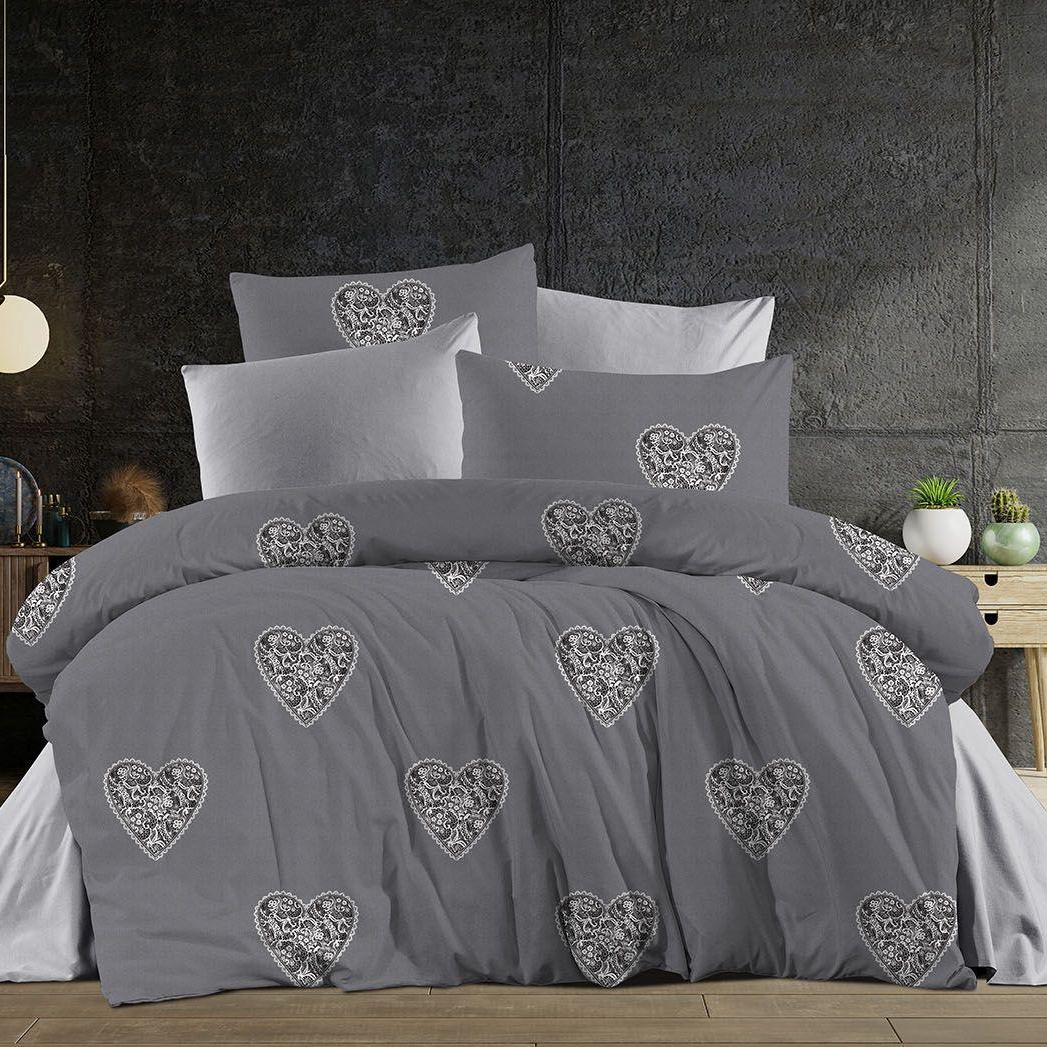 lenjerie bumbac ranforce gri cu inimioare lenjerie bumbac ranforce gri cu inimioare