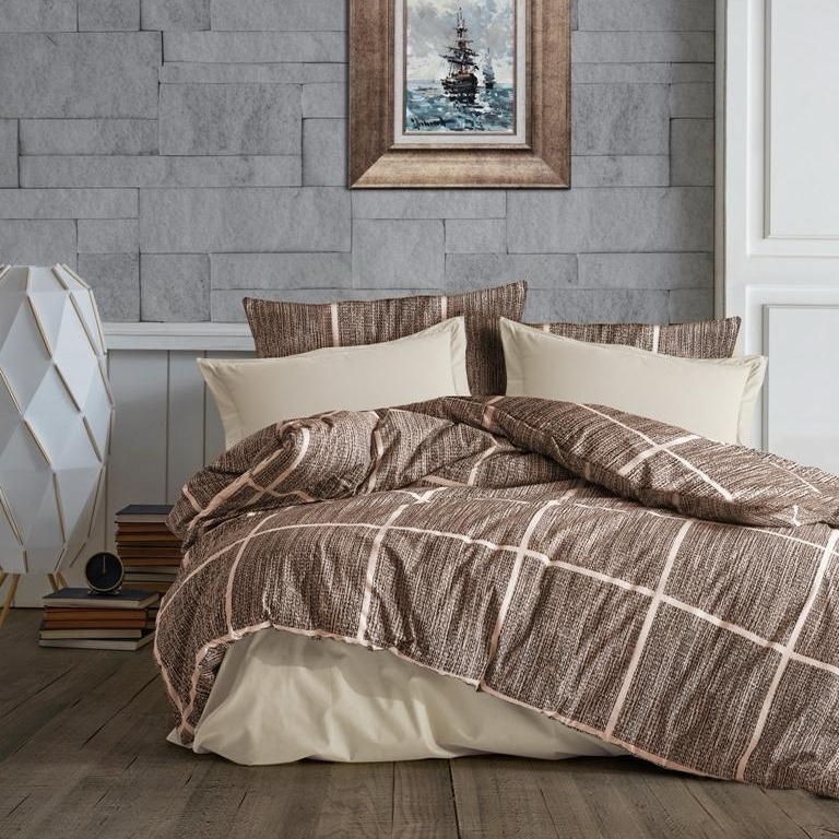 lenjerie bumbac ranforce maro cu dungi lenjerie bumbac ranforce maro cu dungi