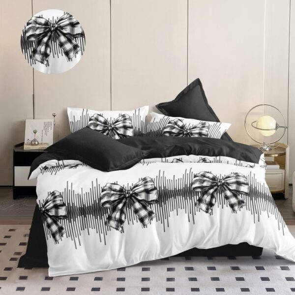 lenjerie de pat alb negru cu fundite