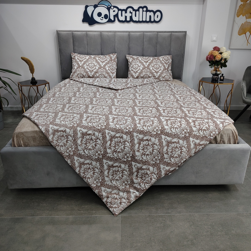 lenjerie de pat bumbac ranforce maro cu ornamente (2) lenjerie de pat bumbac ranforce maro cu ornamente