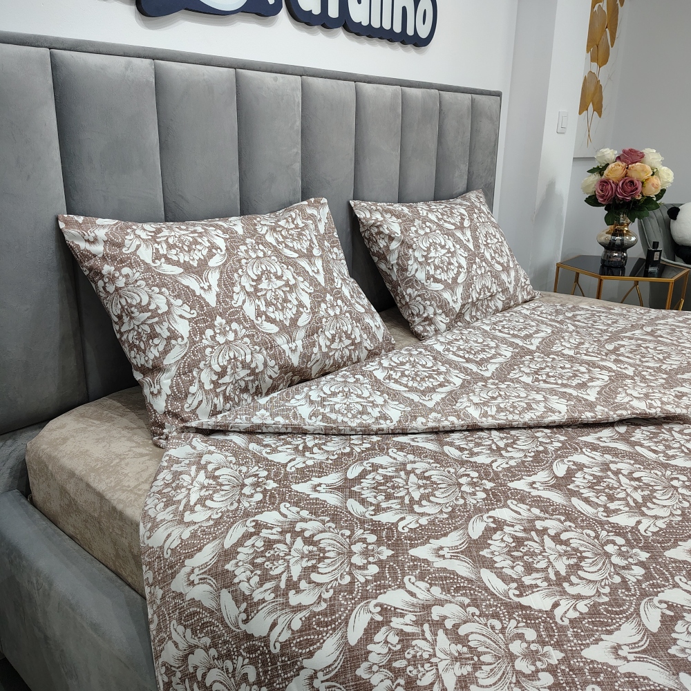 lenjerie de pat bumbac ranforce maro cu ornamente (3) lenjerie de pat bumbac ranforce maro cu ornamente