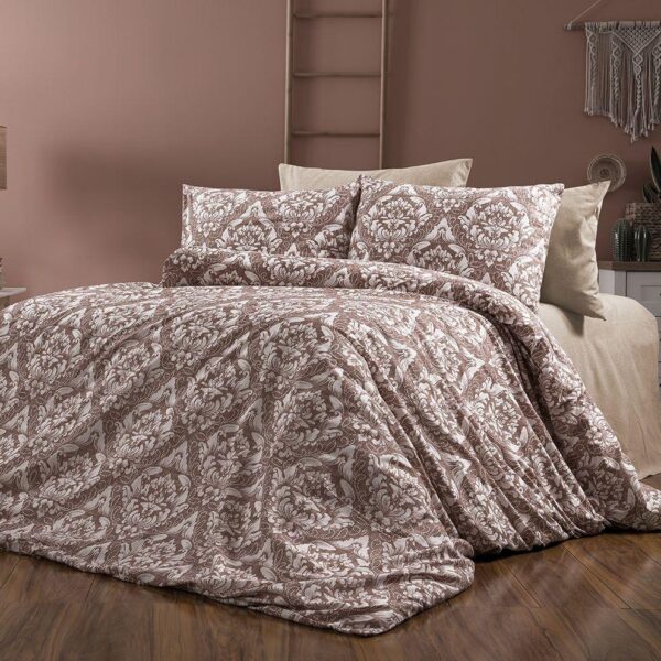 lenjerie din bumbac ranforce maro cu ornamente royal