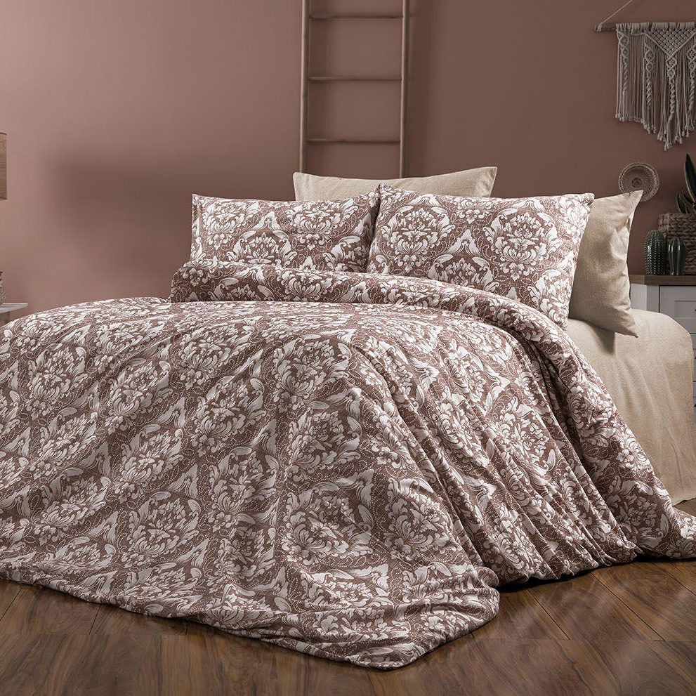 lenjerie din bumbac ranforce maro cu ornamente royal lenjerie din bumbac ranforce maro cu ornamente royal