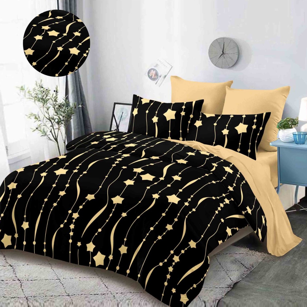 lenjerie neagra cu stelute galbene lenjerie neagra cu stelute galbene