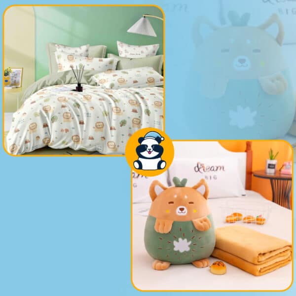 Pachet lenjerie 1 persoana si pernuta decorativa Green Lion