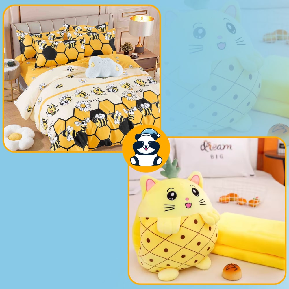 Pachet 1 persoana lenjerie galbena si jucarie Pikachu Pachet 1 persoana lenjerie galbena si jucarie Pikachu