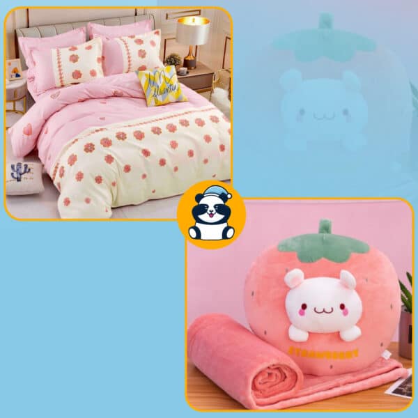 Lenjerie 1 persoana si perna capsuna roz