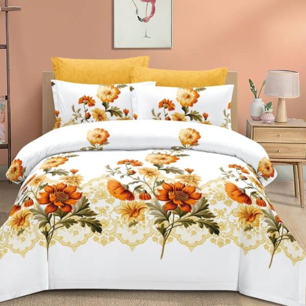 lenjerie alb galben cu flori colorate