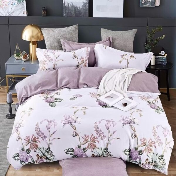 lenjerie alb lila cu flori