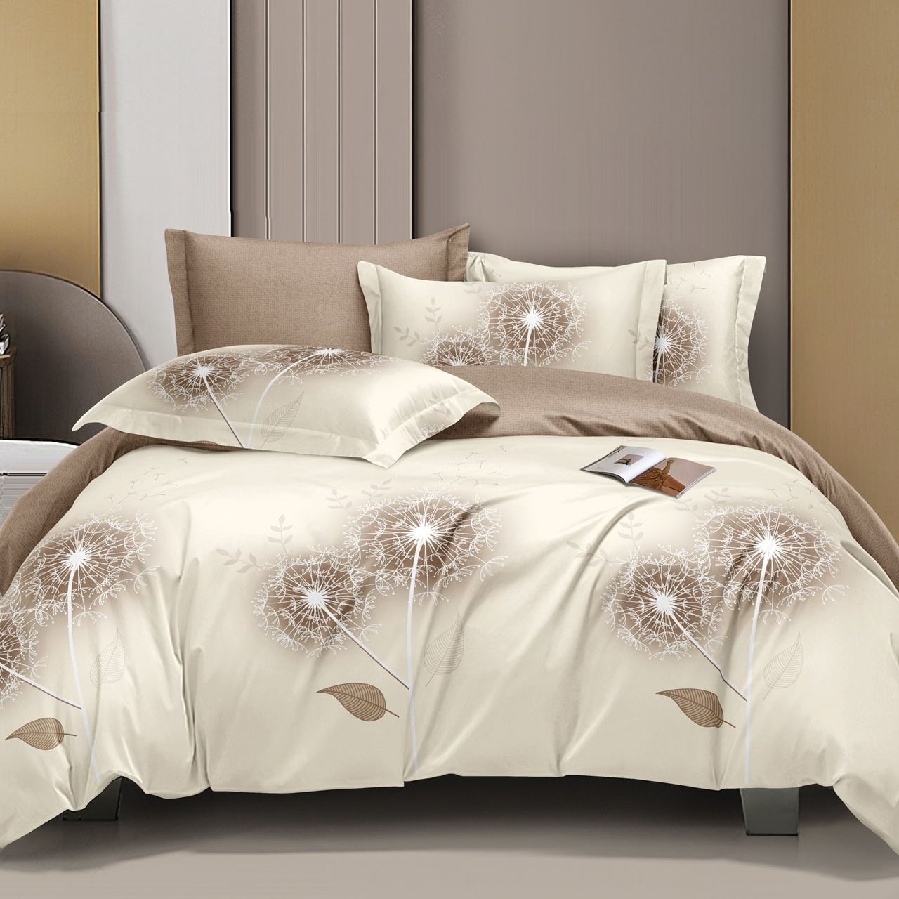 lenjerie bej cu papadii crem-maro lenjerie bej cu papadii crem-maro