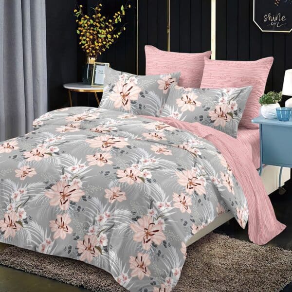 lenjerie gri roz cu flori