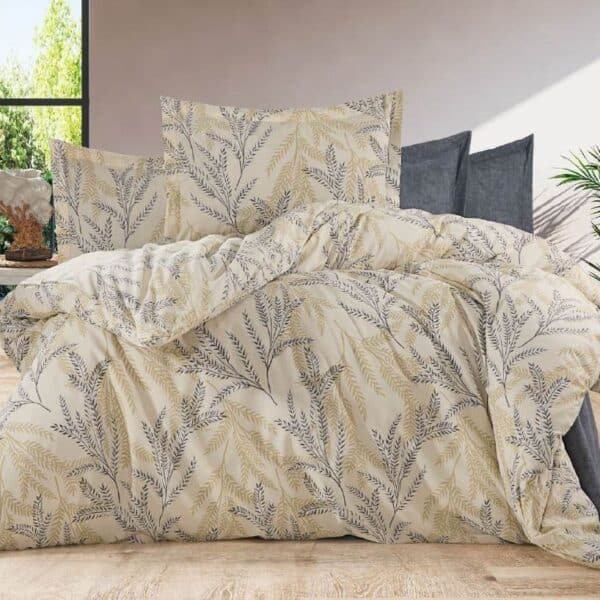 lenjerie bumbac ranforce crem cu frunze