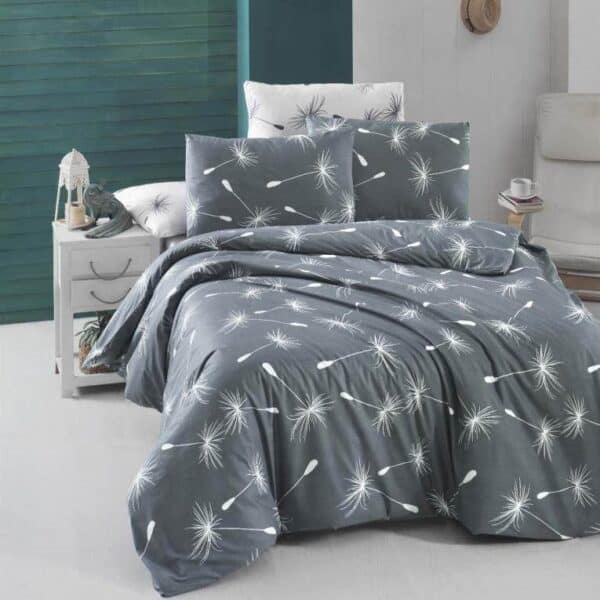 lenjerie bumbac ranforce gri cu papadii