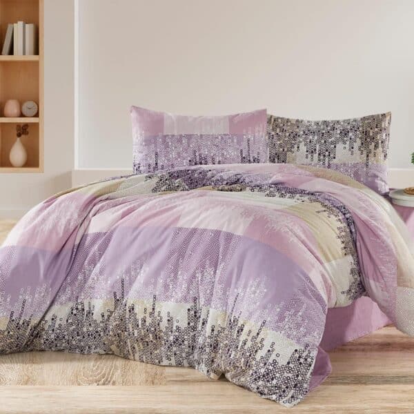 lenjerie bumbac ranforce lila cu flori