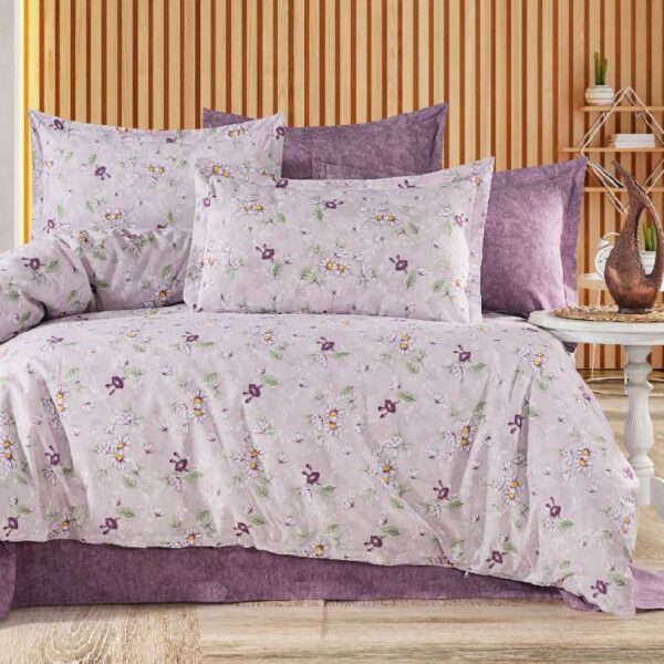 lenjerie bumbac ranforce lila mov cu flori