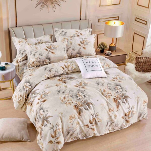 lenjerie de pat finet bej cu flori
