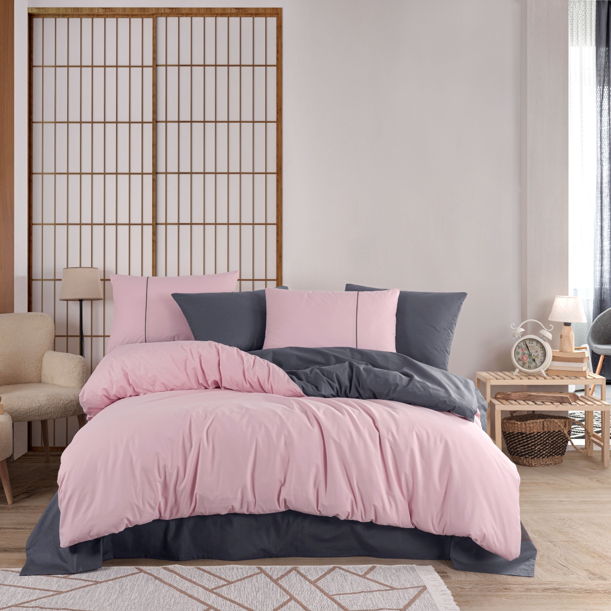 lenjerie diamond uni - bumbac 100 - roz-antracit lenjerie diamond uni - bumbac 100 - roz-antracit