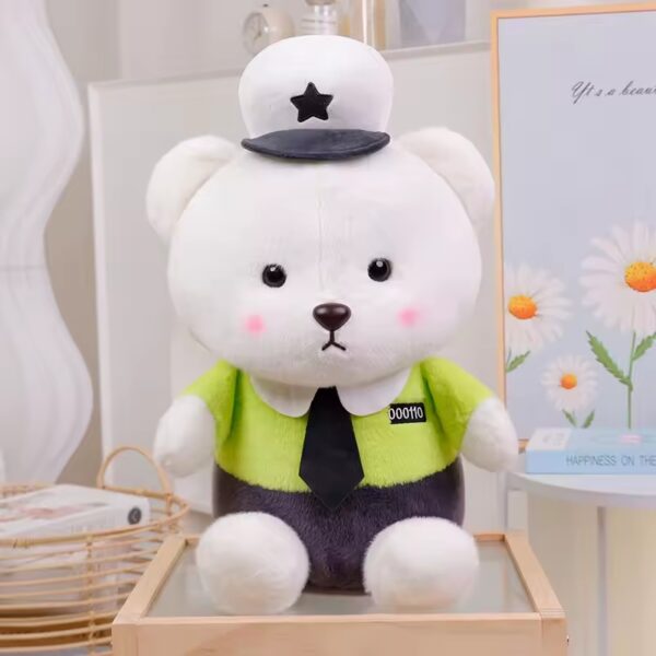 set jucarie plus + patura - ursulet alb politist uniforma verde