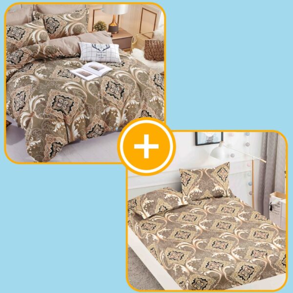 pachet husa si lenjerie bej cu ornamente