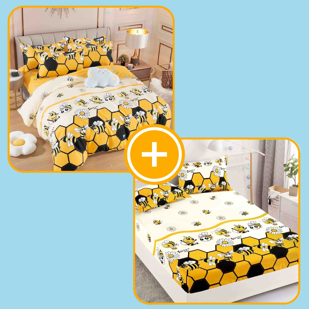 pachet husa si lenjerie galbena cu albinute pachet husa si lenjerie galbena cu albinute