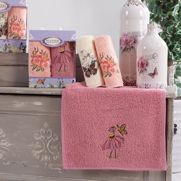 set 2 prosoape bucatarie flori roz