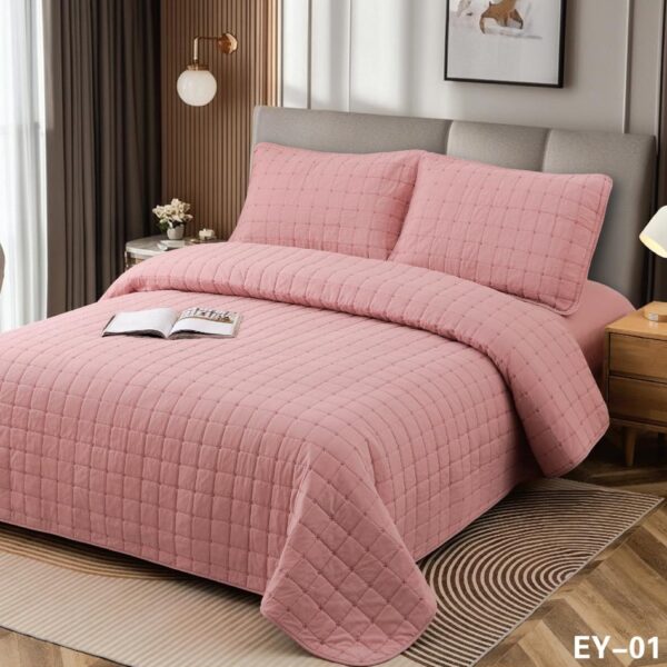 Cuvertura de pat si husa cu elastic pudra