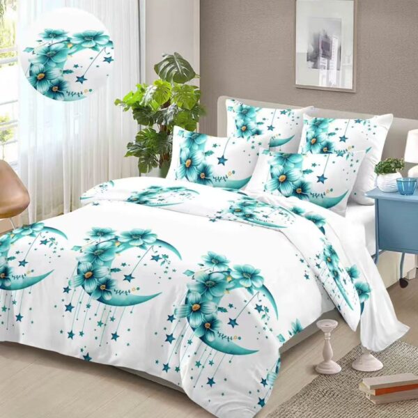 lenjerie de pat finet alba cu stele turcoaz