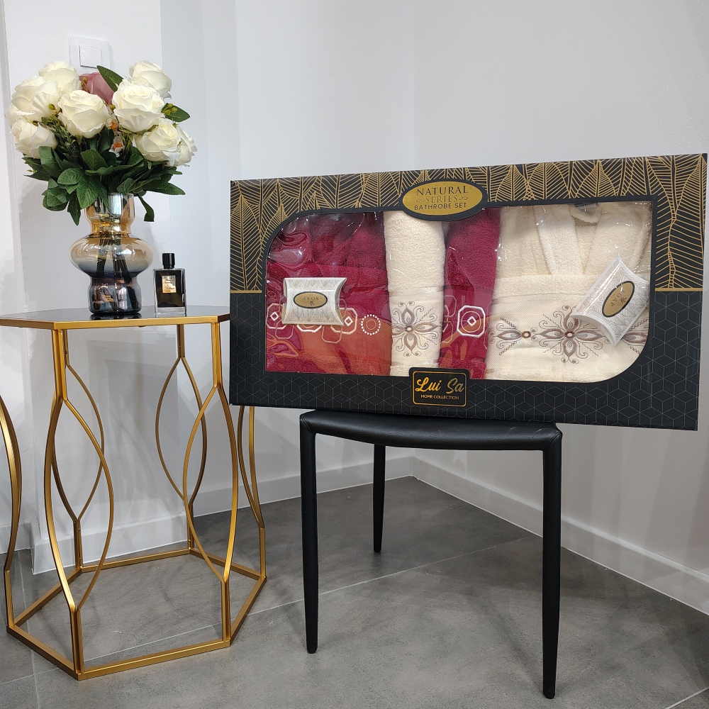 set halate de baie crem_ grena set halate de baie crem_ grena