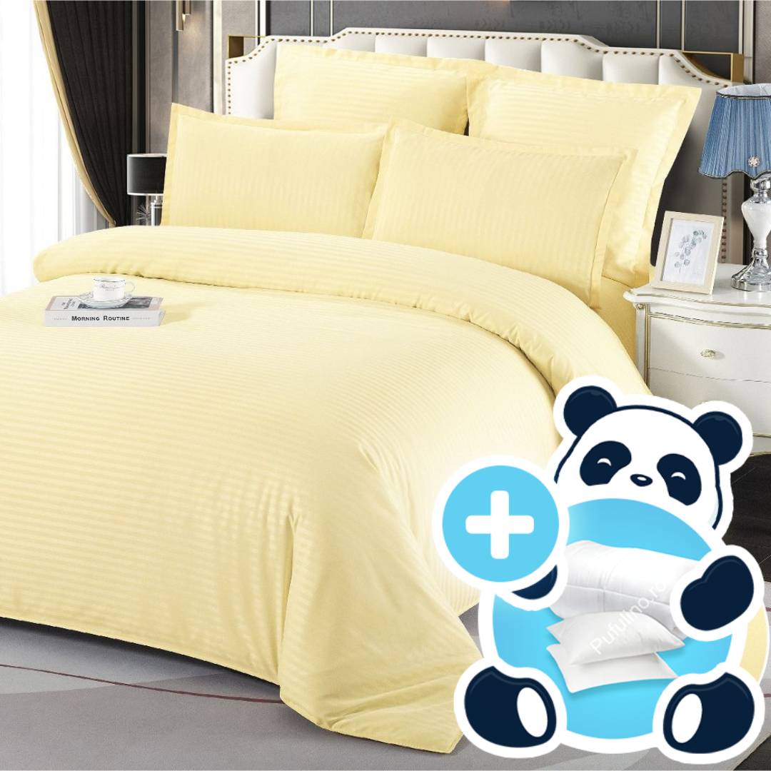 Pachet promo pilota, perne, lenjerie damasc galben Pachet promo pilota, perne, lenjerie damasc galben