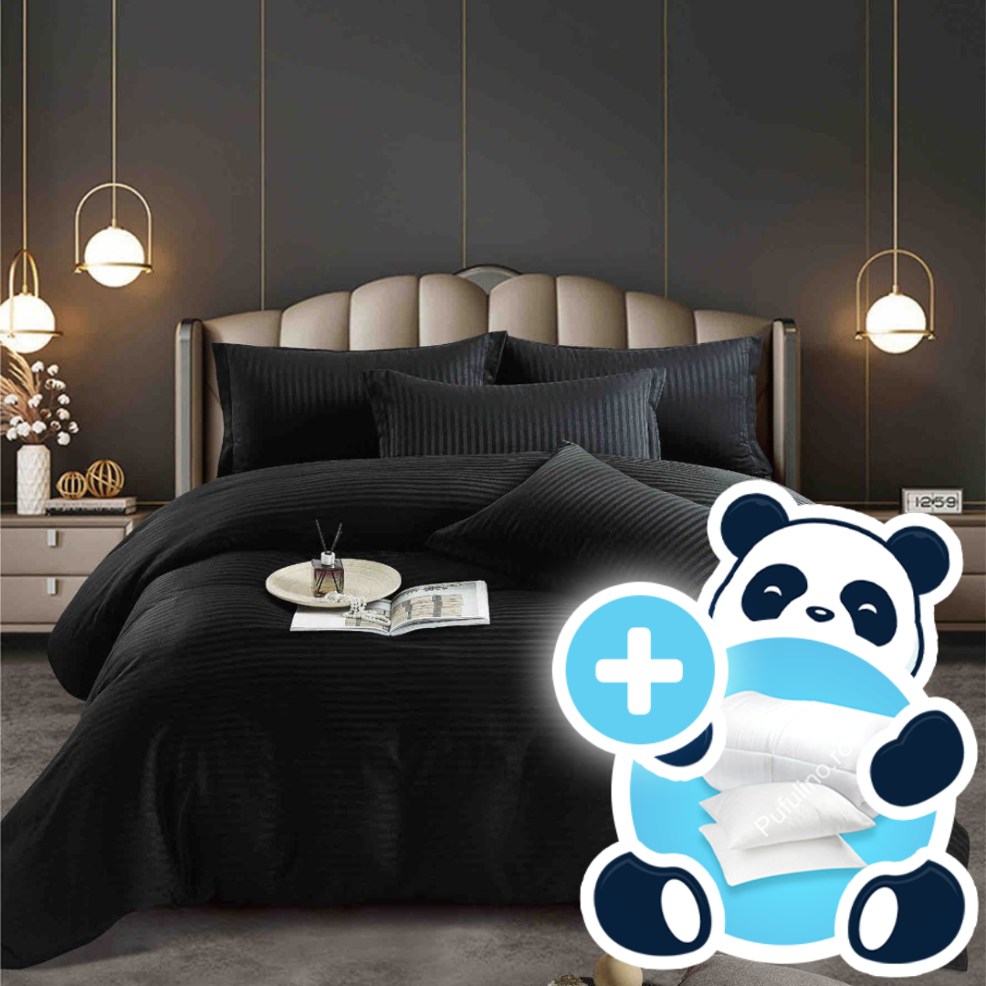 Pachet promo pilota, perne, lenjerie damasc negru Pachet promo pilota, perne, lenjerie damasc negru