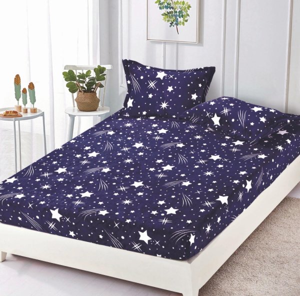 husa de pat cocolino albastra cu stelute albe