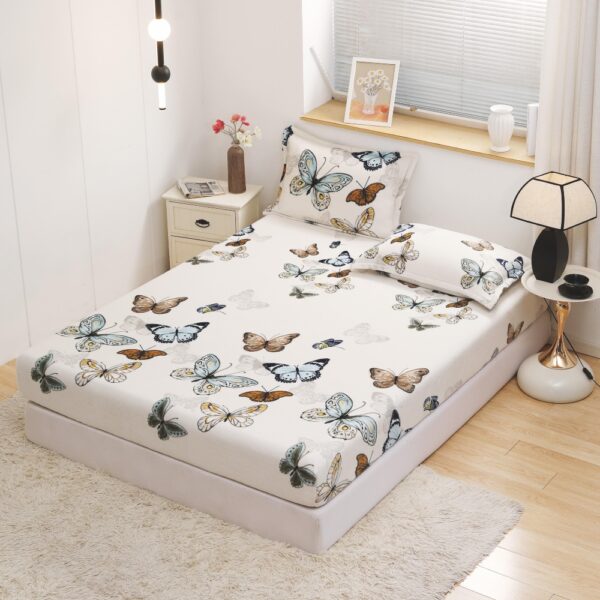 husa de pat cocolino crem cu fluturi colorati