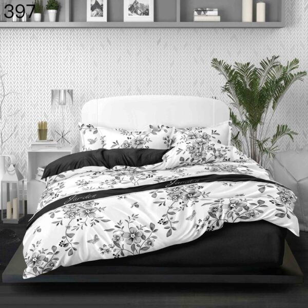 lenjerie de pat alba cu flori gri