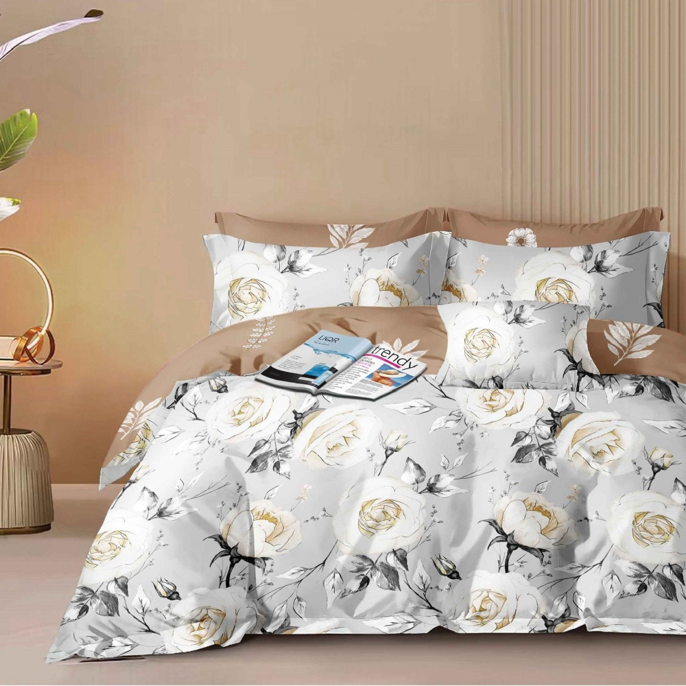 lenjerie de pat gri cu trandafiri albi lenjerie de pat gri cu trandafiri albi