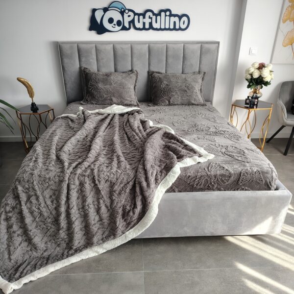 Pachet promo husa cocolino fluturi si patura blanita gri inchis