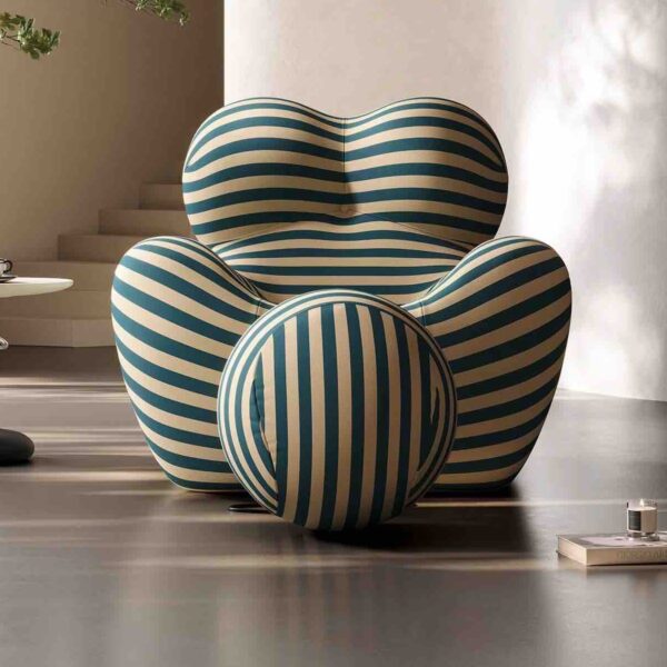 fotoliu lazy sofa cu dungi crem albastru frontal