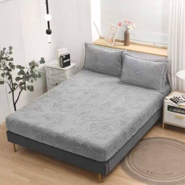 husa de pat cocolino model cu fluturasi gri petrol