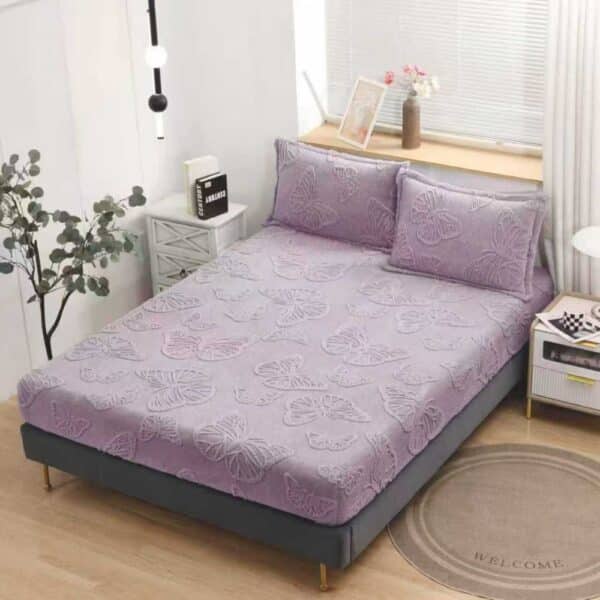 husa de pat cocolino model cu fluturasi lila