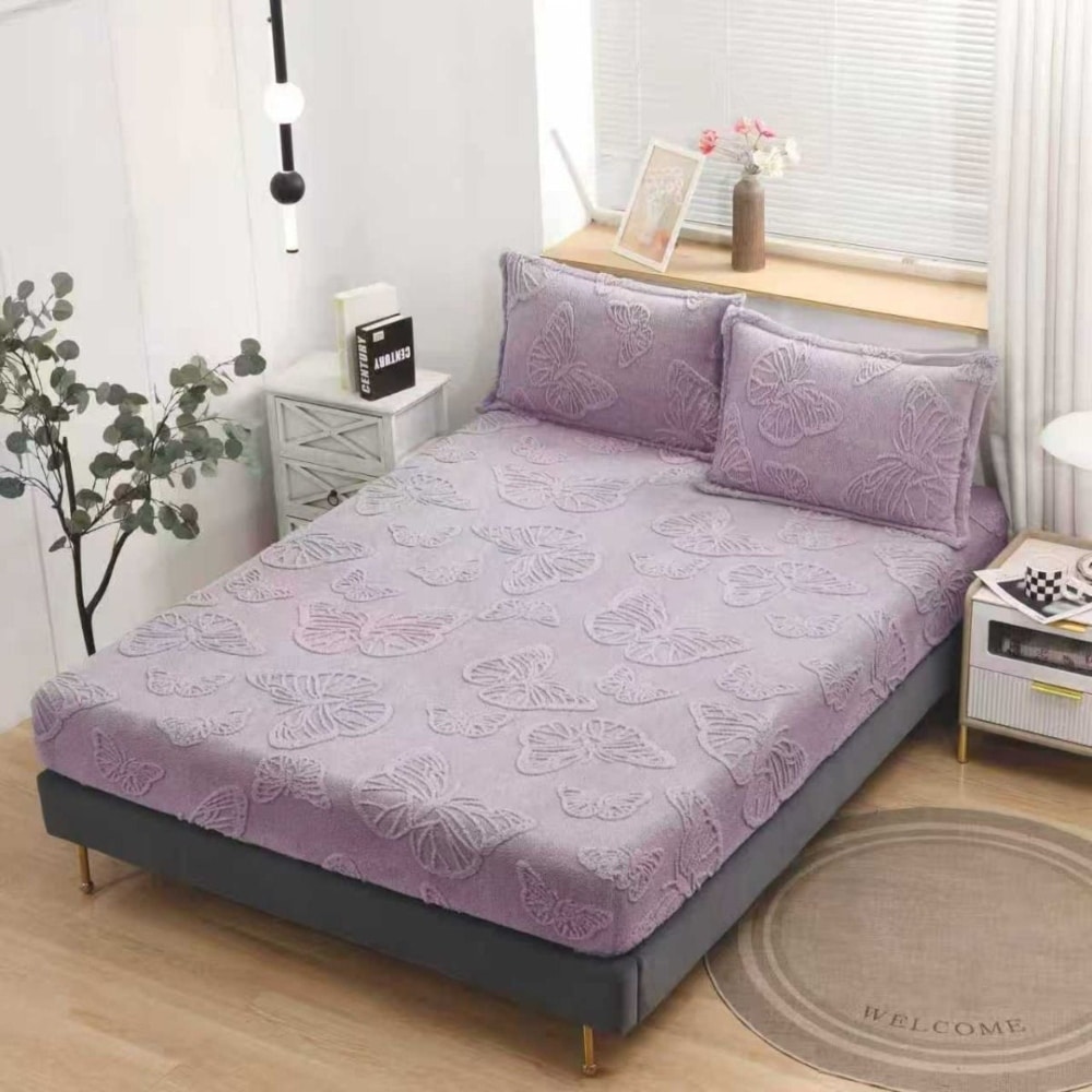 husa de pat cocolino model cu fluturasi lila husa de pat cocolino model cu fluturasi lila