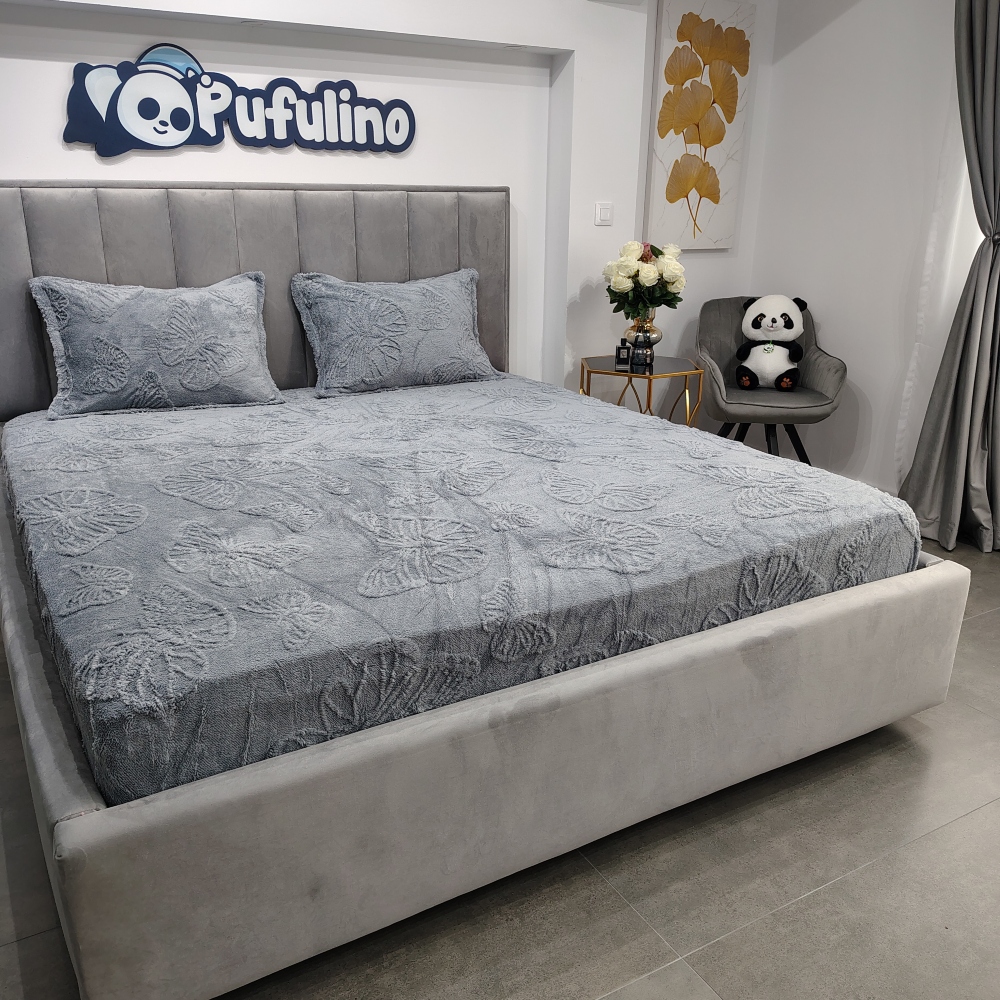 husa de pat cocolino model cu fluture gri petrol (1)