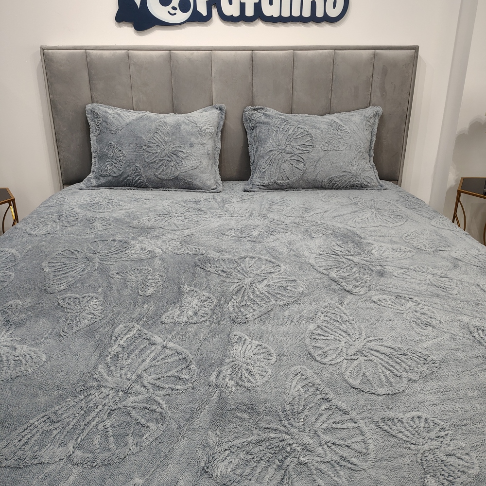 husa de pat cocolino model cu fluture gri petrol (2)