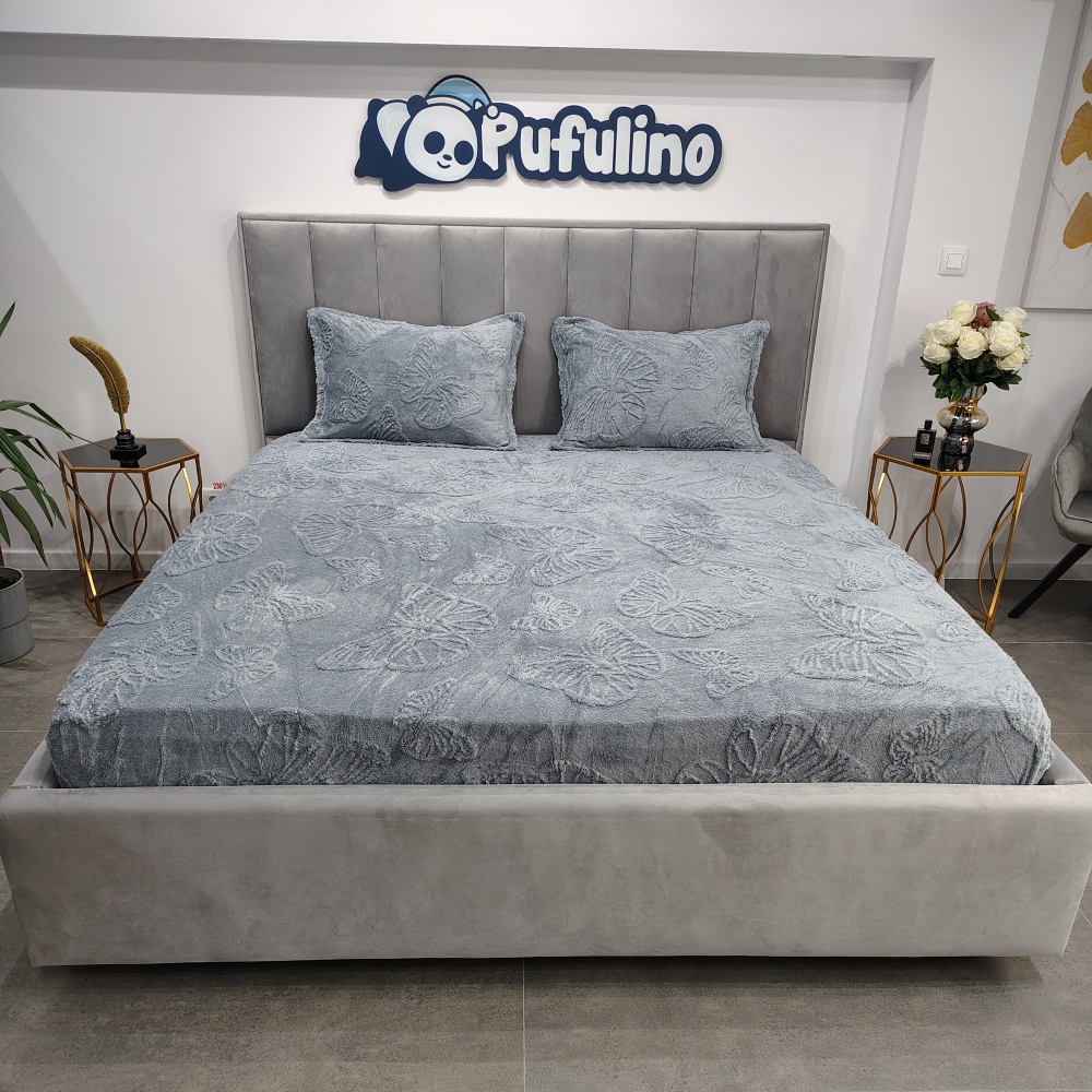 husa de pat cocolino model cu fluture gri petrol