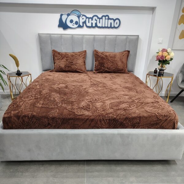 husa de pat cocolino model fluturasi maro