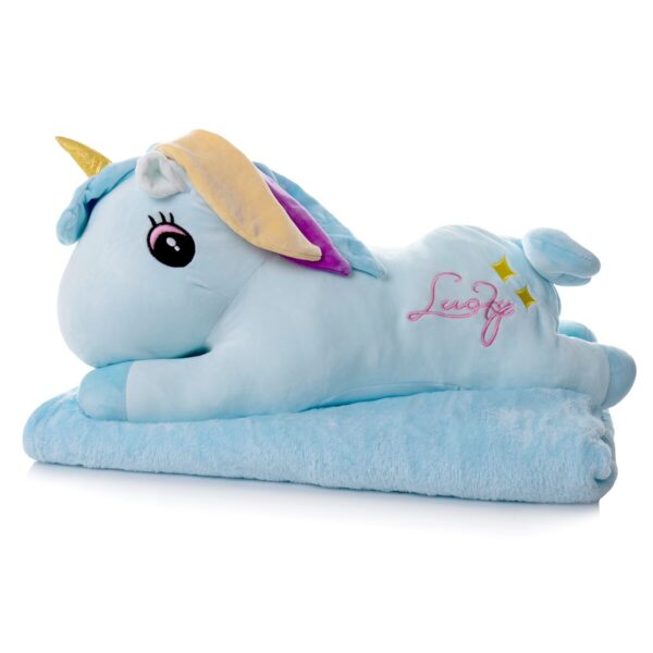jucarie unicor bleu cu patura cadou lucky