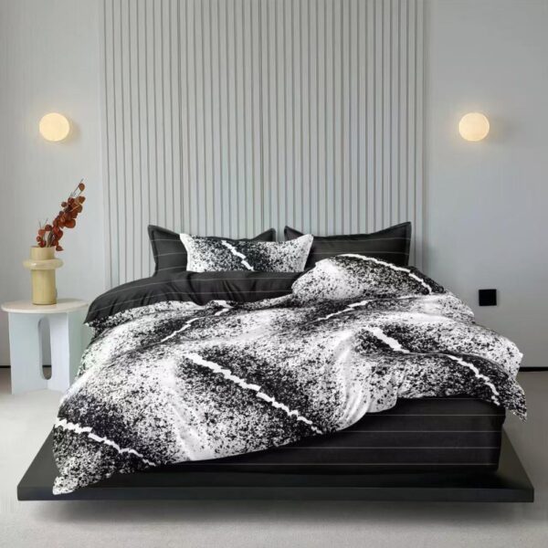 lenjerie de pat bumbac satinat alba cu negru